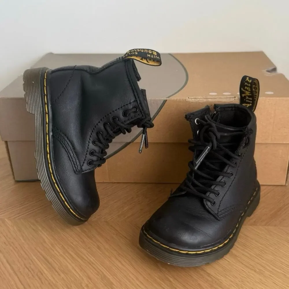 Dr. Martens 1460 Black Leather Lace Up Zip Ankle Boots Toddler - SZ 7 C